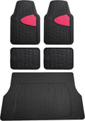 FH Group Premium Liners Tall Channel Trimmable All Weather Rubber Full Set Car Floor Mats (Pink) w. Trimmable All-Season Cargo Liner (Black) - Universal Fit for Cars Trucks and SUVs