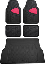 FH Group Premium Liners Tall Channel Trimmable All Weather Rubber Full Set Car Floor Mats (Pink) w. Trimmable All-Season Cargo Liner (Black) - Universal Fit for Cars Trucks and SUVs