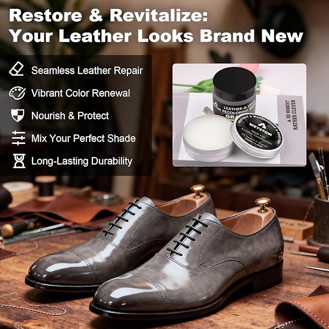 8.5 OZ Leather Recoloring Balm with 100ML Leather Conditioner - Gray Leather Repair Kit for Furniture, Leather Dye, Recolor, 