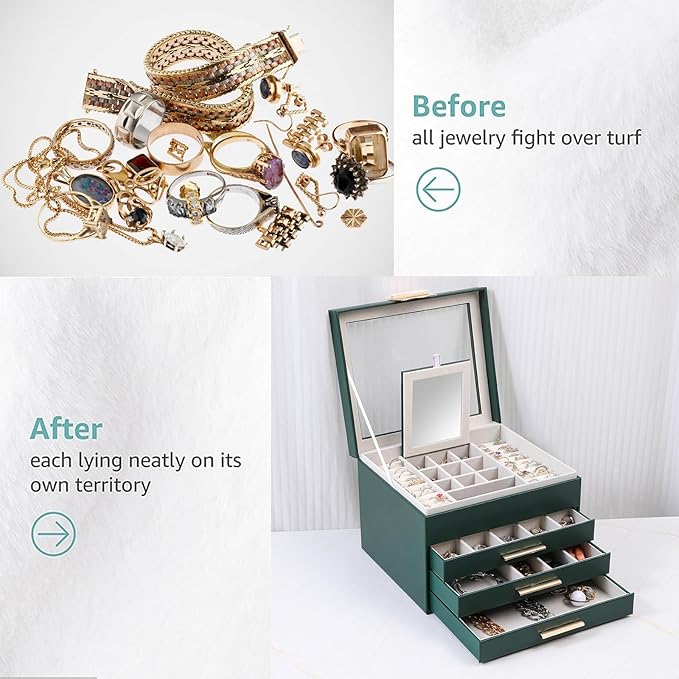 BOOVO Clear Lid Jewelry Box,4 Layers Jewelry Organizer Large Jewelry Storage Box with 3 Drawers,Jewelry Holder Organzier of R