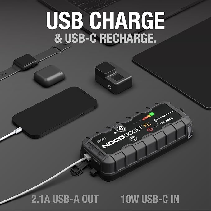 NOCO Boost GB50: 1500A UltraSafe Jump Starter - 12V Lithium Battery Booster Pack Portable Jump Box Power Bank & Jumper