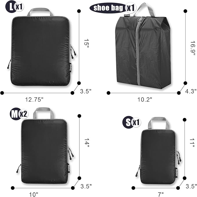 BAGAIL 5 Set Ultralight Compression Packing Cubes Travel Accessories Expandable Packing Organizers(Black)