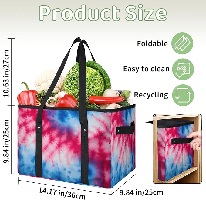 Reusable Grocery Bags Heavy Duty Shopping Bags Foldable Large Tote Bags with Long Handles & Hard Bottom