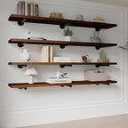 Industrial Pipe Wall Wood Shelves,Real Wooden Shelves 60" in Walnut Color with 11.8" Extra Width, Modern Floating Shevles Boo