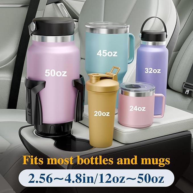 Car Cup Holder Expander, Cup Holder Extender Adapter with Expandable Arm and Adjustable Base, Compatible with Yeti Ramblers, 