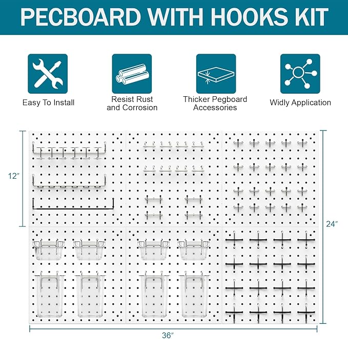 Peg Board Kit, Includes Pegboard and Accessories,with Hooks and Bins,Peg Board Wall Organizer for Office,Ornaments Display,Cr