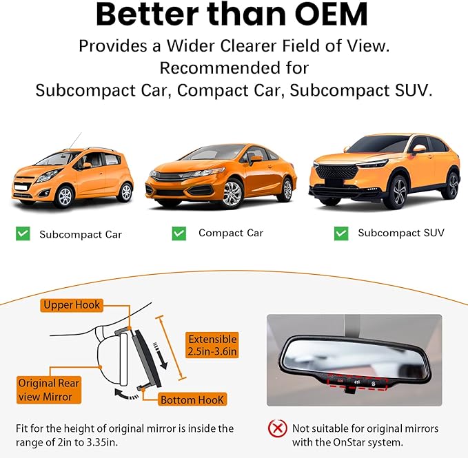 Rear View Mirror, 9.3 Inch Chrome Anti-glare Panoramic Rear Mirrors Universal Convex Car Interior Clip on Extra Big Wide Angle Rearview Mirror Extender to Reduce Blind Spot for Car SUV Truck