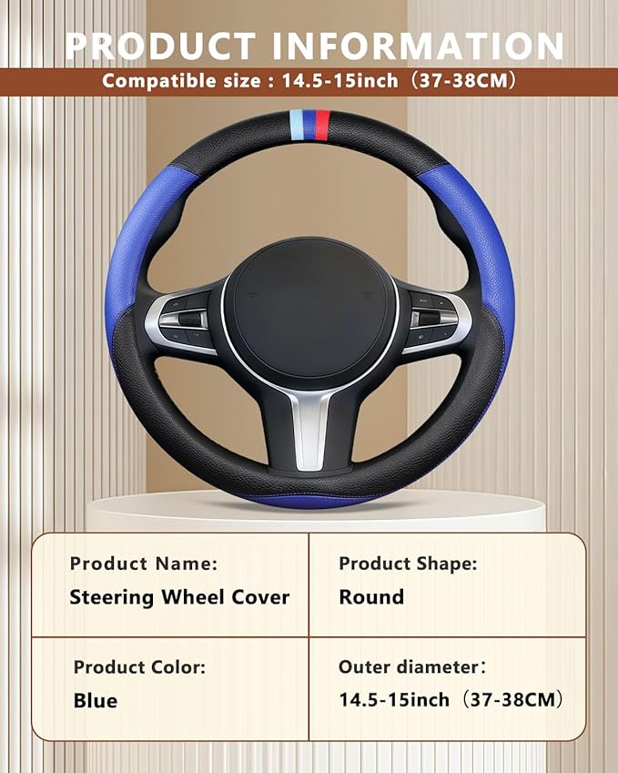 Customized Auto Car Steering Wheel Cover for BMW X1,X2,X3,X4,X5,X6,X7,i3,i4,i5,i8 535i 740Li 335i M3 M4 M5 Z1 Z3 Z4 Z5 (Blue)