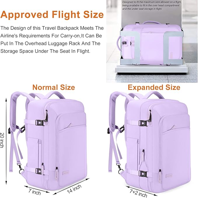 Lumesner Carry on Travel Backpacks, Extra Large 40L Flight Approved Bag for Men & Women,Expandable Suitcase Backpack With 4 P