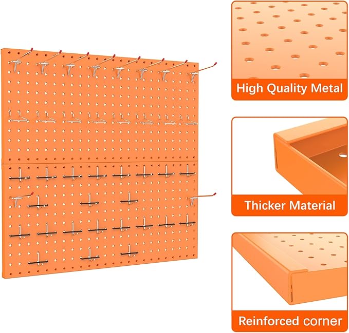 TORACK Metal Pegboard Wall Organizer 24" x 24" or 12" x 48", 70 PCS Tools Storage Pegboard for Garage, Modular Pegboard, Tool