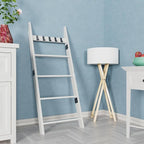 White Decorative Wooden Blanket Ladder for The Living Room and Bedroom, 5.2ft, Pine Wood Quilt Ladder, 5-Tier Wall Leaning Bl