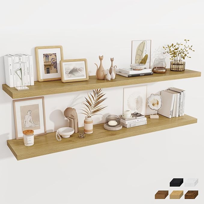 Fun Memories Deep Floating Shelves, 72 x 12 Inch Long Wall Shelves, Large Display Shelf & Storage Shelf, Wood Floating Wall S