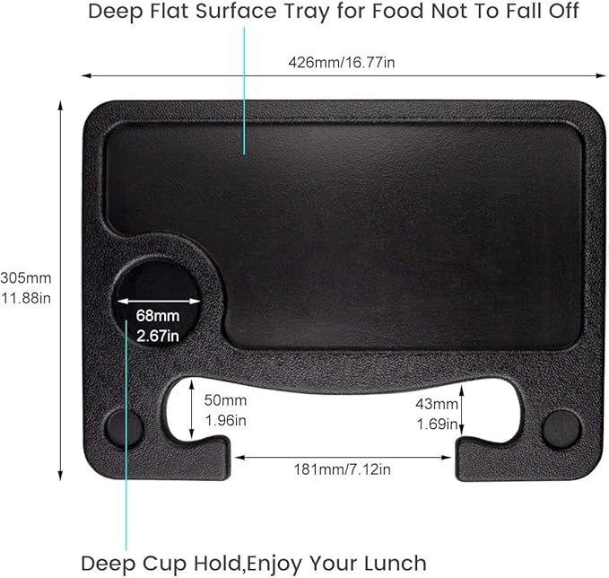 CarQiWireless Auto Steering Wheel Desk for Tesla Model 3 Model Y S X (Not for Yoke), Hollow Steering Wheel Tray for Laptop, Tablet, iPad, Or Notebook - Car Travel Table with Food Hook and Eating Tray