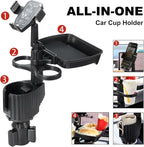Car Large Cup Holder Expander, 5-in-1 Cupholder Extender with Phone Holder & Swivel and Detachable Snack Food Tray Table for 