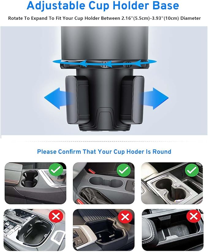 Cup Holder Expander for car 2 in 1 Multifunctional Car Cup Holder Extender Adapter with Adjustable Base Compatible with Hydro