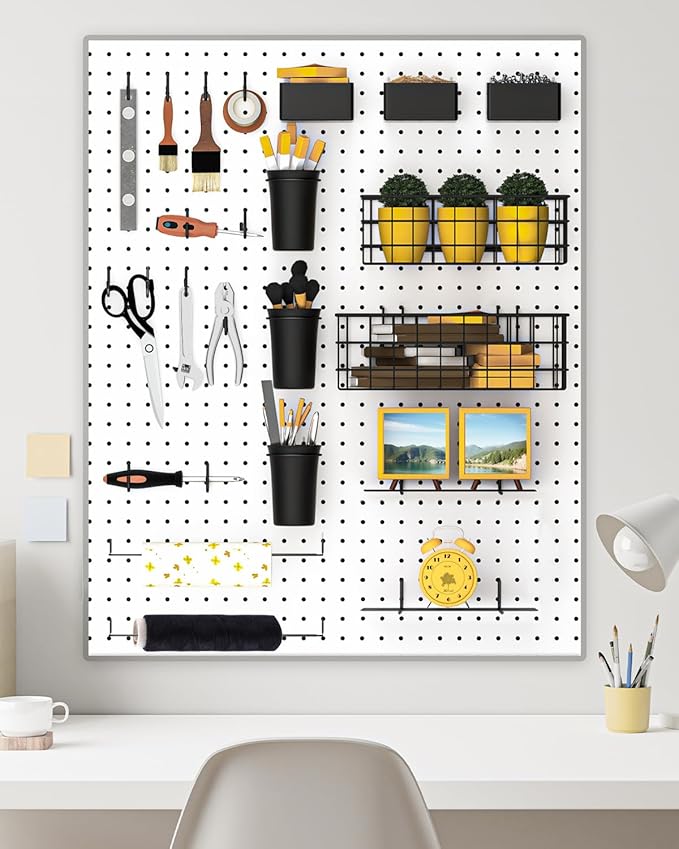 INCLY 30PCS Peg Board Organizer Accessories Kit, Pegboard Hooks Assortment with Bins, Cups, Wire Baskets and Paper Towel Hold