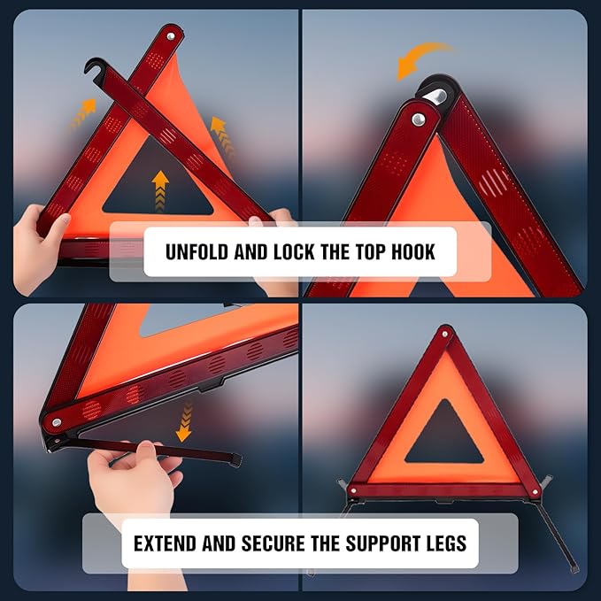 XOOL Warning Triangle, Emergency Warning Triangles for Vehicles, Reflective Triangle, Emergency Warning Reflector Safety Tria