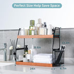 Bathroom Counter Organizer, 2-Tier Standing Storage Shelf with Basket, Wood Tray for Skincare Vanity Organizer(Brownish)