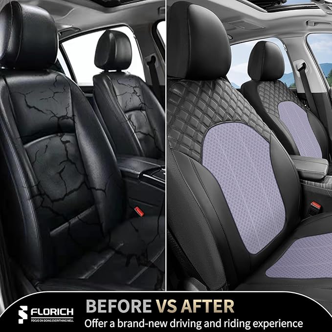 FLORICH Purple Seat Covers for Cars Front Seats Cover Mesh Leather Car Seat Covers Automotive Comfort & Protection Airbag-Com
