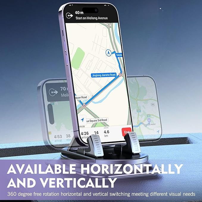 Car Dashboard Phone Holder, 360 Degree Adjustable Bracket with Anti-slip Base, One-hand Operation Snap-on Navigation Mount, U