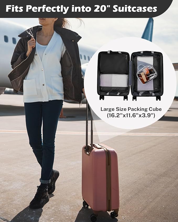 Gonex Expandable Mesh Packing Cubes - 8 Set Compression Organizer for Travel Essentials with Toiletry, Laundry, Shoe & Cable 