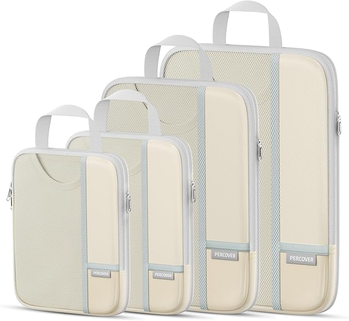 Percover Compression Packing Cubes 4-Piece Set, Packing Cubes Compression for Travel with Label Pockets, Travel Organizer for