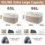 JMvicyroam Woven Blanket Basket,65L Large Storage Bin for Blankets Toys Clothes,Decorative Rope Basket for Living Room Bedroo