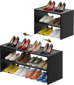 YATINEY Expandable Shoe Rack, 2-Tier Adjustable Entryway Shoe Organizer, Stackable Closet Shoe Rack for Small Space, Compact 