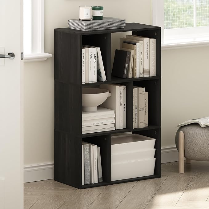 Furinno DALY Book Shelf, 6-Cube Bookshelf, Cube Storage Organizer Bookcase with Irregular Compartments, 11.7 x 23.6 x 36.8, f