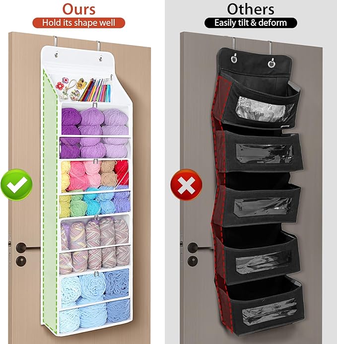 Univivi Hanging Yarn Storage Organizer with 5 Zipper Closure Compartments, Large Capacity Knitting Organizer Storage, Over th