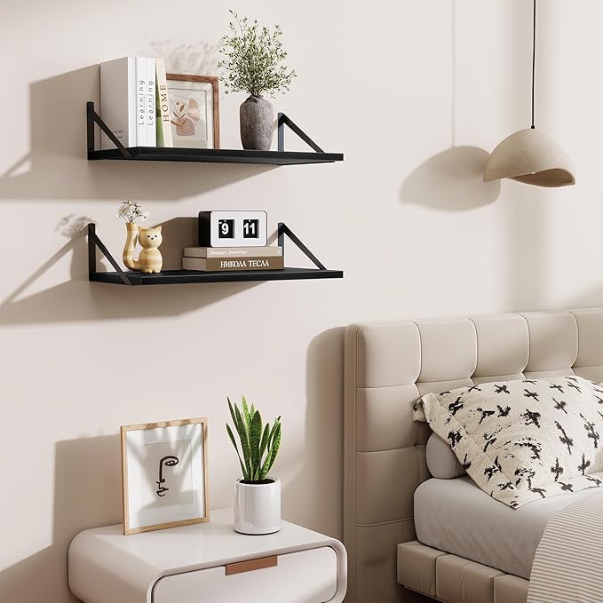 Deep Floating Shelves,24" Wx10 D Floating Shelf for Wall Set of 2,Hanging Storage Shelf with Metal Brackets,Wide Display Wall