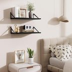 Deep Floating Shelves,24" Wx10 D Floating Shelf for Wall Set of 2,Hanging Storage Shelf with Metal Brackets,Wide Display Wall