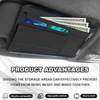 Car Sun Visor Storage Bag, Soft Leather Surface Organizer, Scratch-Resistant Auto Sunshade Organizer Bag, Can Store ID Card, Eyeglasses, Pen, Driving License etc (Black)