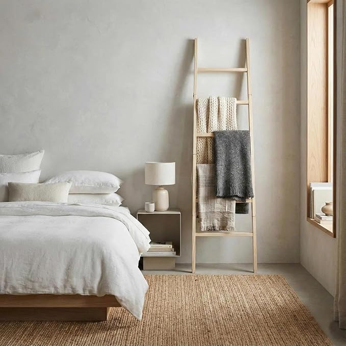 Blanket Ladder for Living Room 6-Tier, Wooden Decorative Quilt Holder for Bed Room, Wall-Leaning Towel Rack for Bathroom, Dec
