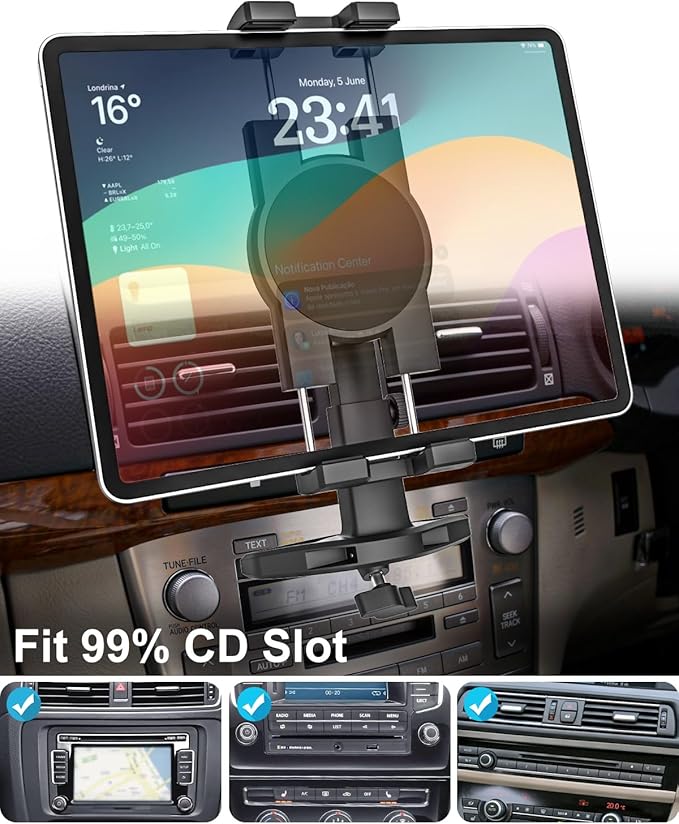 GDZN Tablet Mount for Car CD Slot - [Height Adjustable] Upgraded Car CD Player Tablet Holder with Telescopic Arm Compatible with iPad Pro 12.9 Air Mini,Galaxy Tab, Z Fold, 4.7-13'' Device