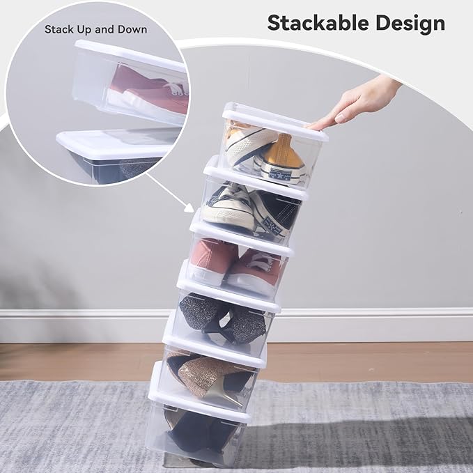 novelinks 6 Quart Clear Plastic Storage Bins with White Lids Stackable Box Craft Storage Organizing Container Sensory Bin,8 P