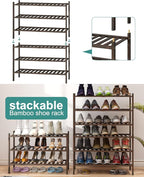 viewcare Shoe Rack for Closet, 3-Tier Bamboo Wood Shoe Racks, Stackable | Beautiful | Natural | Functional | Sturdy, Bamboo S