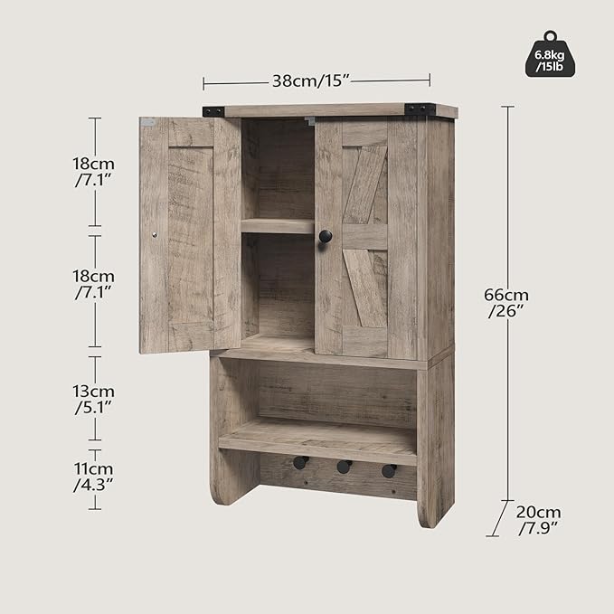 MAHANCRIS Bathroom Wall Cabinet, Farmhouse Medicine Cabinet with Adjustable Shelf, 3-Tier Wall-Mounted Storage Cabinet with 3