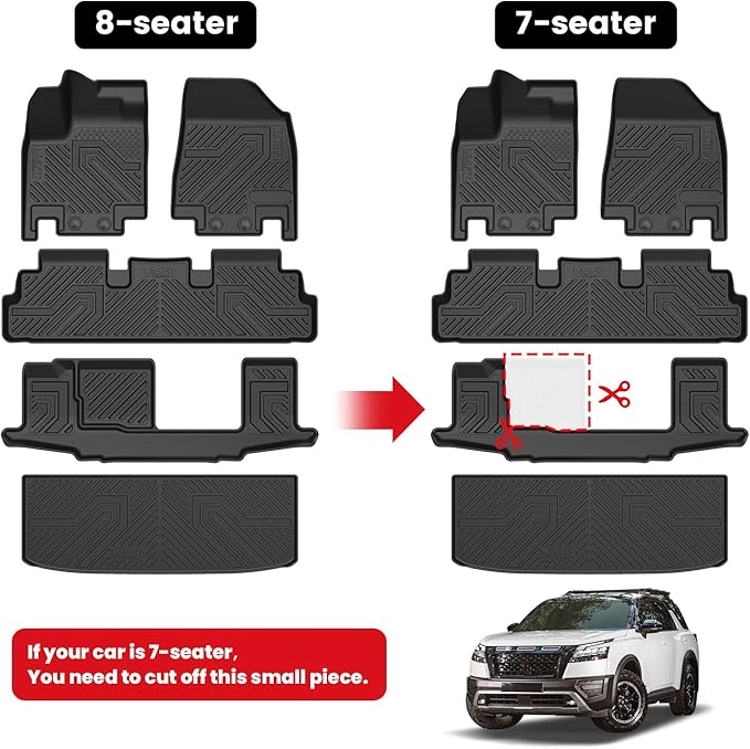 LASFIT Floor Mats & Cargo Mat for Nissan Pathfinder 7/8 Seats 2026 2025 2024 2023 2022, All Weather TPE Custom Fit Floor Liners for Pathfinder SV/SL/Platinum Car Mats & Trunk Mats Accessories, Black