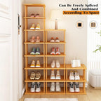 Bamboo Shoe Rack 12 Tier- Vertical Shoe Rack for Small Spaces, Tall Narrow Shoe Rack Organizer for Closet Entryway Corner Gar