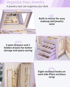 AKOZLIN 5-Tier Jewelry Box Leather Jewelry Storage Organizer with 4 Drawers Lockable for Women Girls Ring Necklace Earring Br