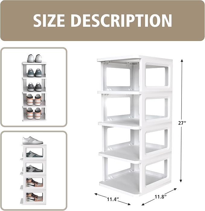 SEE SPRING 5-Tier Stackable Shoe Rack Organizer – Plastic Shoe Storage Shelf for Entryway, Closet, Bedroom – Holds Size 13 Sh