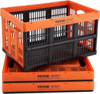 VEVOR Plastic Collapsible Storage Basket, 45L 3 Packs, Folding Stackable Storage Containers/Bins with Handles, Large Heavy Du
