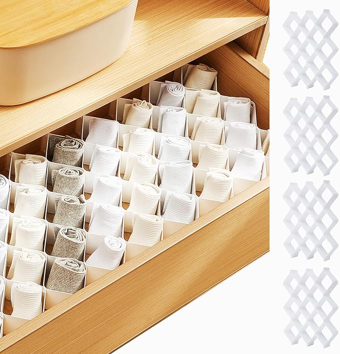 ROUFA Sock Drawer Organizer for Dresser, Honeycomb Underwear Dividers for Women, Panty Separator for Bras, Socks, Belt and Le