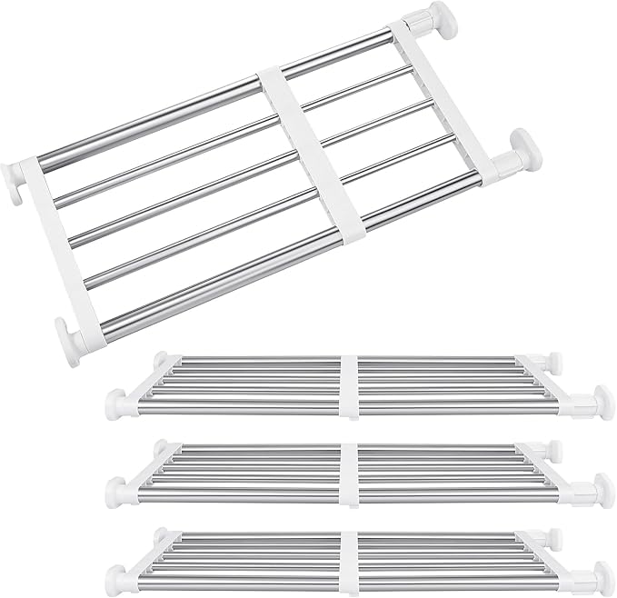 Geetery 4 Pcs Closet Tension Shelf Rod Metal Expandable Shelf Organizer Adjustable Closet Shelves Rack DIY Dividers Separator