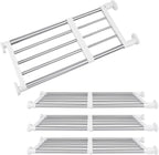 Geetery 4 Pcs Closet Tension Shelf Rod Metal Expandable Shelf Organizer Adjustable Closet Shelves Rack DIY Dividers Separator