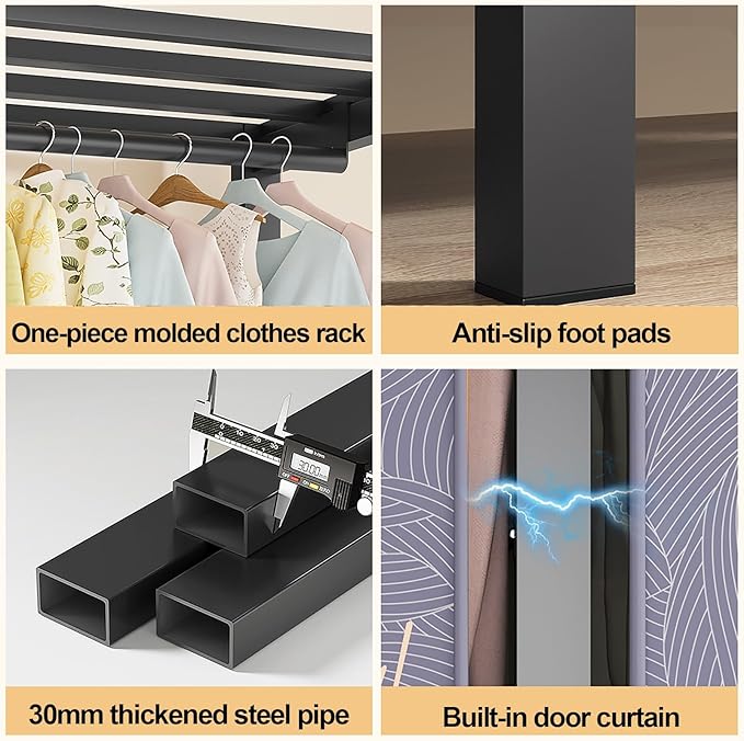 Portable Foldable Wardrobe Closet with Cover, 1200lbs Garment Rack for Hanging Clothes, Enclosed Coat Storage Organizer with 
