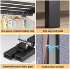 Portable Foldable Wardrobe Closet with Cover, 1200lbs Garment Rack for Hanging Clothes, Enclosed Coat Storage Organizer with 