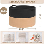 INDRESSME 115L Extra Large Cotton Rope Blanket Basket for Nursery, Boho Decor Baby Laundry Baskets for Kids Toy Organizer Sto