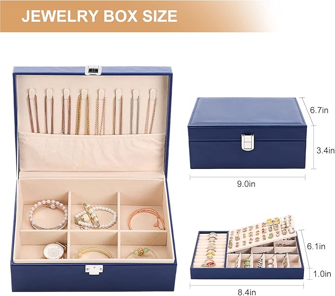 Jewelry Organizer Box PU Leather Jewelry Box for Girls Womens Earring Organizer Boxes 2 Layer Large Jewelry Storage Case Remo